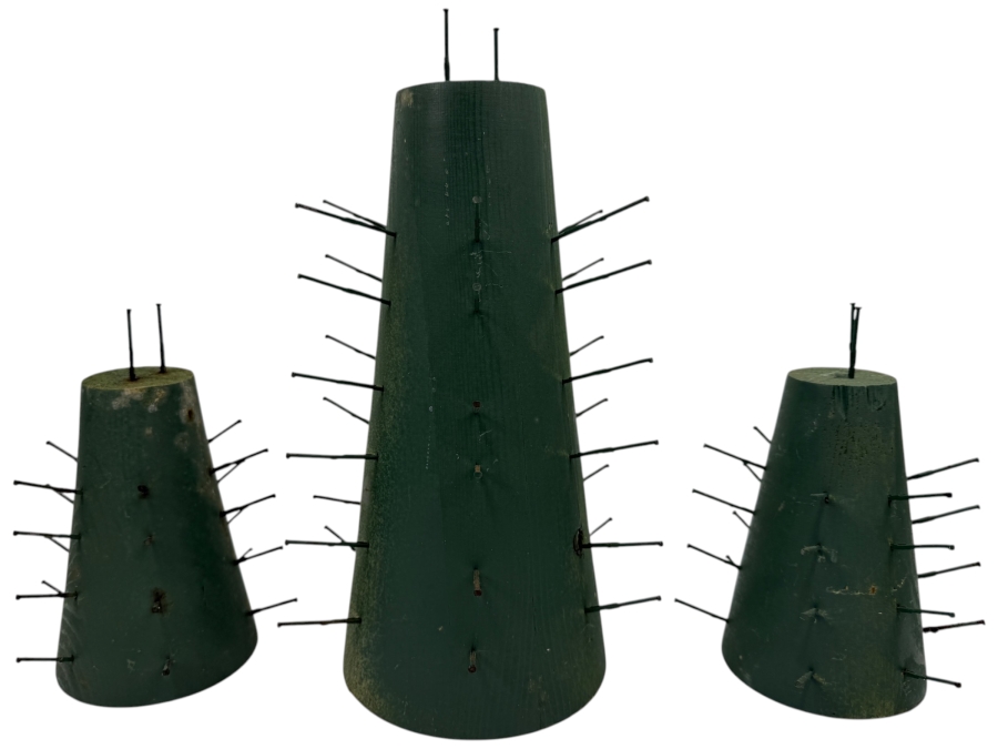 (3) Vintage Wooden Colonial Williamsburg Apple Cone Christmas Holiday Fruit Topiaries Centerpiece Decorations 7'H And 12'H (RSF)