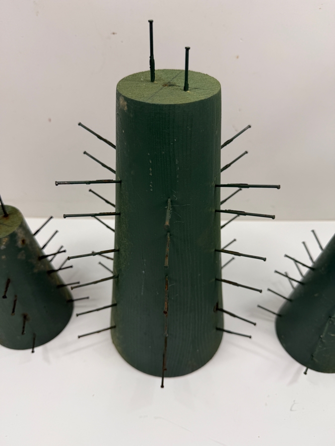 (3) Vintage Wooden Colonial Williamsburg Apple Cone Christmas Holiday Fruit Topiaries Centerpiece Decorations 7'H And 12'H (RSF) [Photo 3]