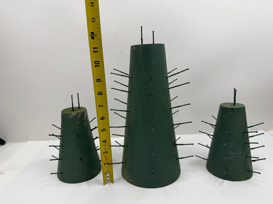 (3) Vintage Wooden Colonial Williamsburg Apple Cone Christmas Holiday Fruit Topiaries Centerpiece Decorations 7'H And 12'H (RSF) [Photo 4]