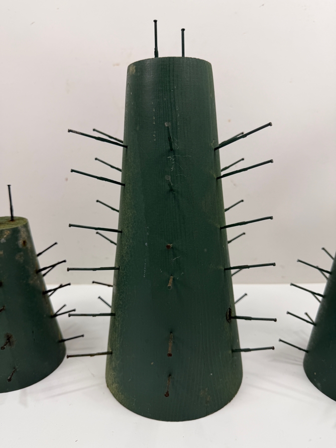 (3) Vintage Wooden Colonial Williamsburg Apple Cone Christmas Holiday Fruit Topiaries Centerpiece Decorations 7'H And 12'H (RSF) [Photo 2]