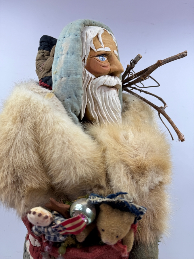 Signed Hand Carved Wooden Santa Claus Statue By Pam & Terry Montandon 1992 Fredericksburg, TX 25'H [Photo 6]