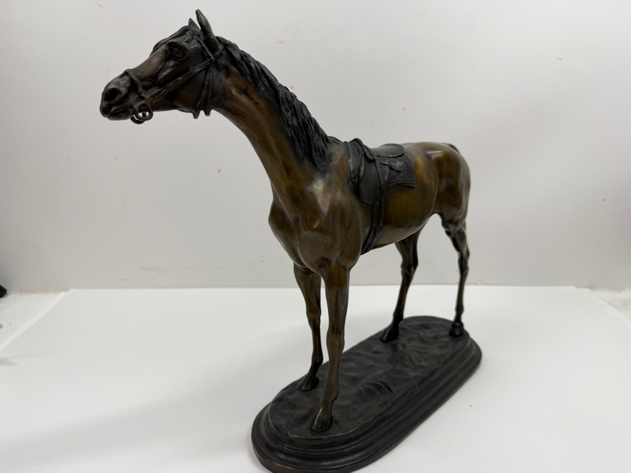 After Jules Moigniez (1835-1894, French) Signed Bronze Sculpture Of A Standing Horse With Side Saddle 14'W X 4'D X 12'H (RSF) [Photo 4]