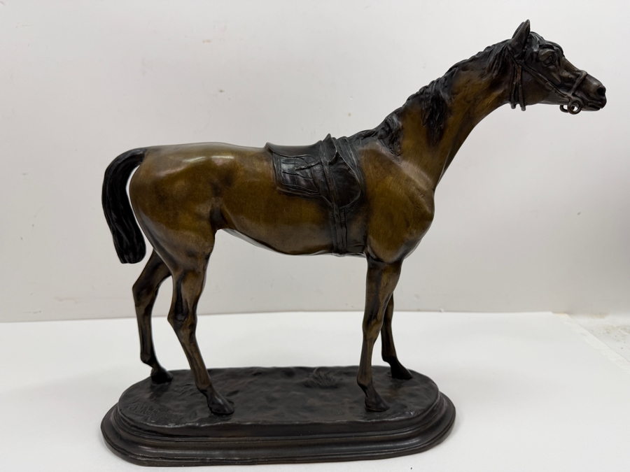After Jules Moigniez (1835-1894, French) Signed Bronze Sculpture Of A Standing Horse With Side Saddle 14'W X 4'D X 12'H (RSF) [Photo 6]