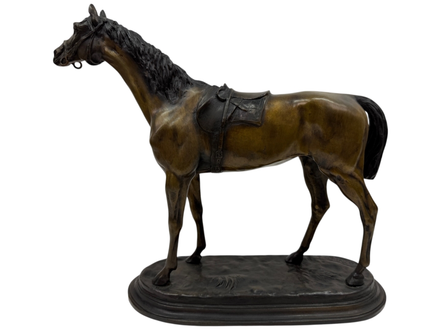 After Jules Moigniez (1835-1894, French) Signed Bronze Sculpture Of A Standing Horse With Side Saddle 14'W X 4'D X 12'H (RSF)