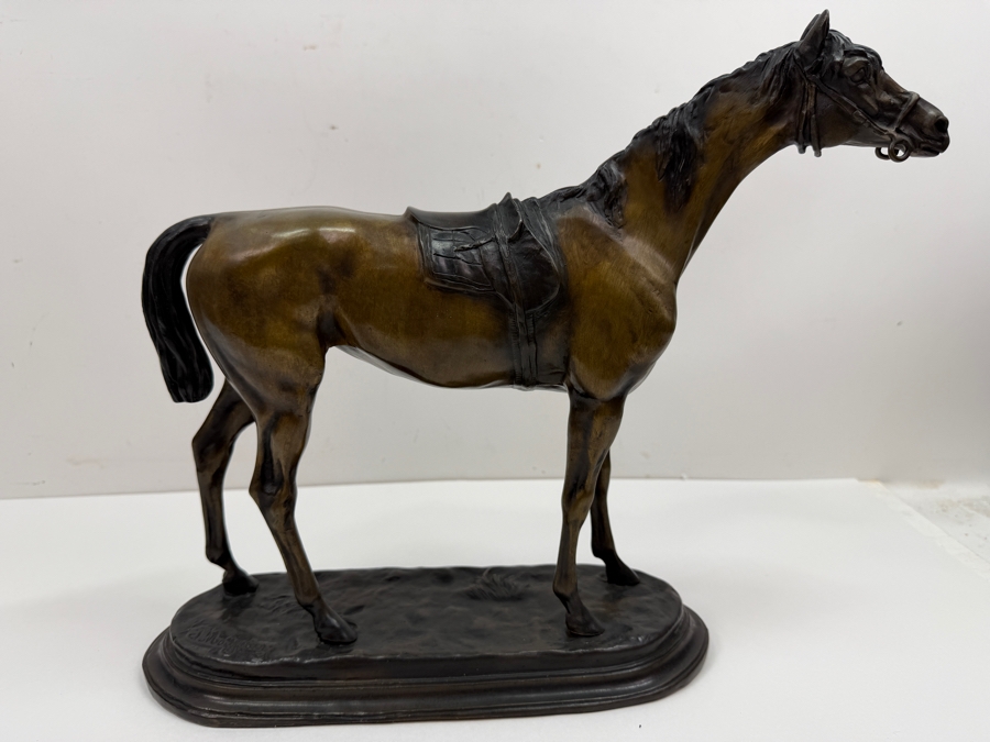 After Jules Moigniez (1835-1894, French) Signed Bronze Sculpture Of A Standing Horse With Side Saddle 14'W X 4'D X 12'H (RSF) [Photo 7]