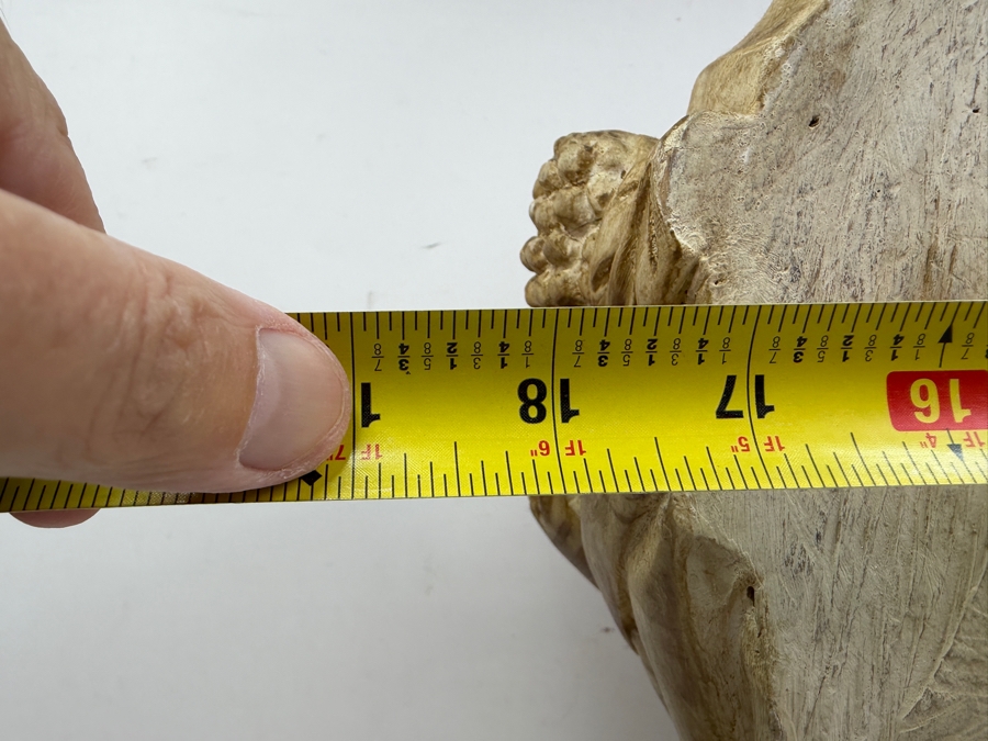 Large Vintage Hand-Carved Wooden Cherub Wall Applique Holding Basket Of Fruit And Wine 18'W X ^'D X 21.5'H [Photo 9]