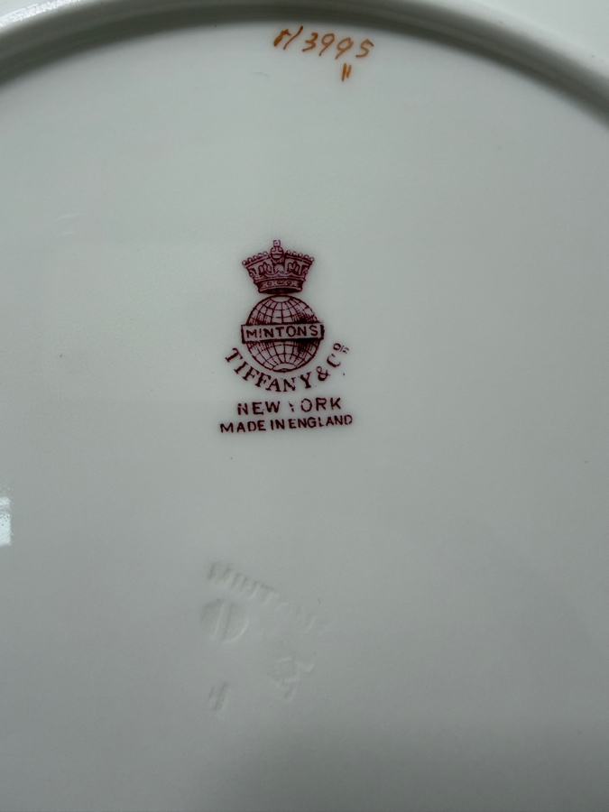 Antique Minton H3995 For Tiffany & Co. Fine China Dinner Service Set With Gold Encrusted Burgundy Rim (RSF) [Photo 5]