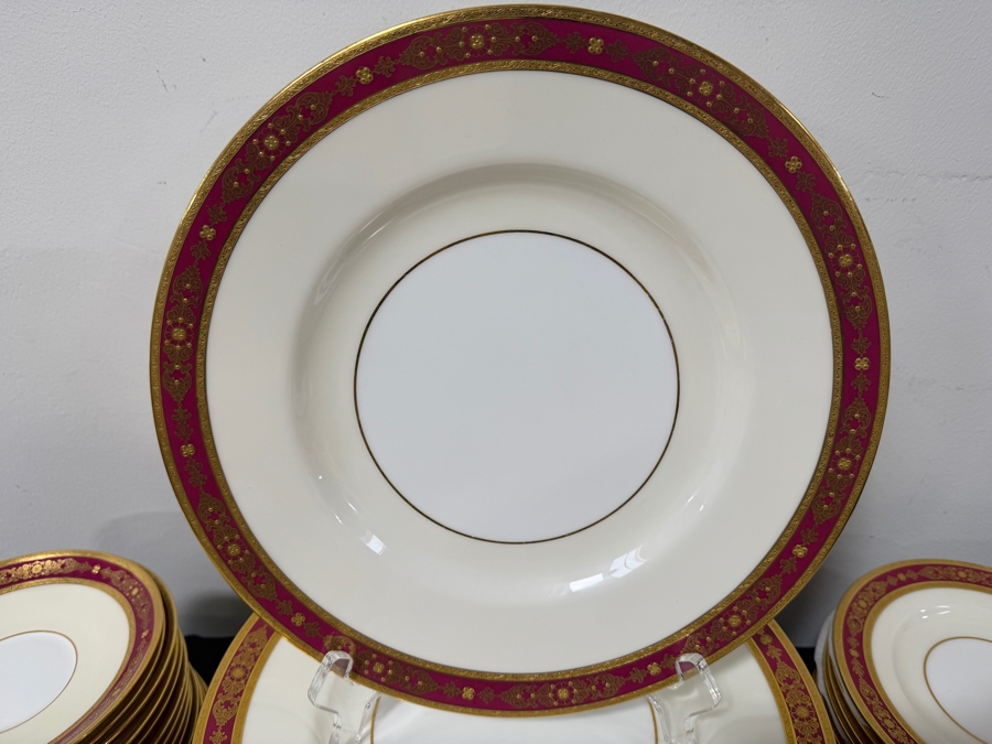 Antique Minton H3995 For Tiffany & Co. Fine China Dinner Service Set With Gold Encrusted Burgundy Rim (RSF) [Photo 2]