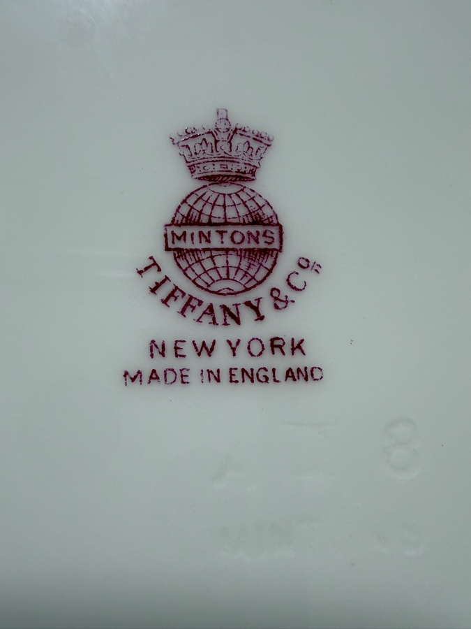 Antique Minton H3995 For Tiffany & Co. Fine China Dinner Service Set With Gold Encrusted Burgundy Rim (RSF) [Photo 9]