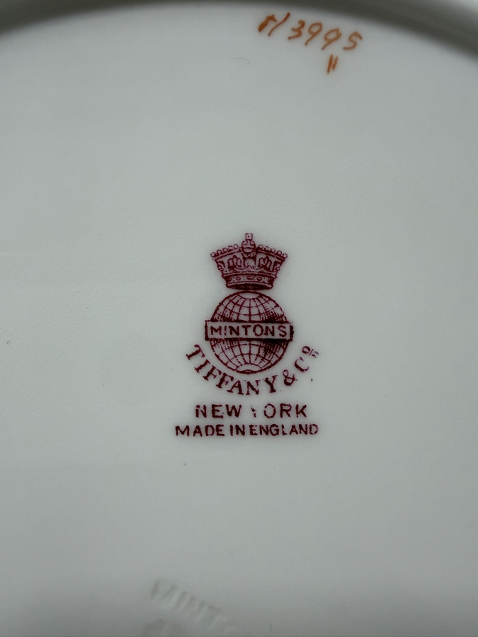 Antique Minton H3995 For Tiffany & Co. Fine China Dinner Service Set With Gold Encrusted Burgundy Rim (RSF) [Photo 8]