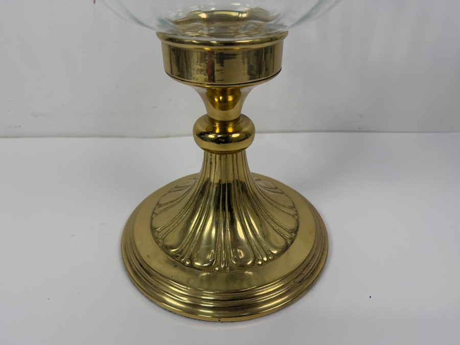 Vintage Decorative Crafts Inc. Model 4216L Lacquered Brass And Scalloped Glass Hurricane Candle Holder 18'H [Photo 3]