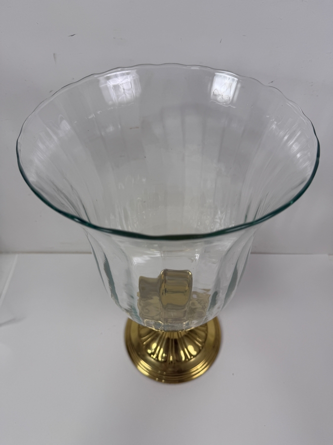 Vintage Decorative Crafts Inc. Model 4216L Lacquered Brass And Scalloped Glass Hurricane Candle Holder 18'H [Photo 4]