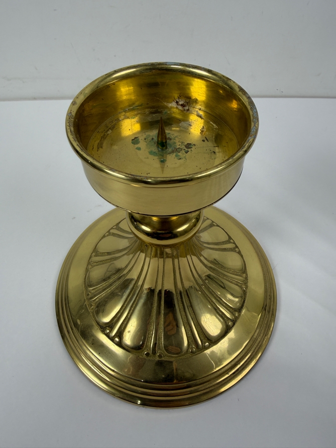 Vintage Decorative Crafts Inc. Model 4216L Lacquered Brass And Scalloped Glass Hurricane Candle Holder 18'H [Photo 6]