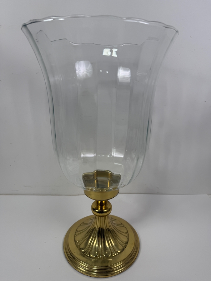 Vintage Decorative Crafts Inc. Model 4216L Lacquered Brass And Scalloped Glass Hurricane Candle Holder 18'H [Photo 2]