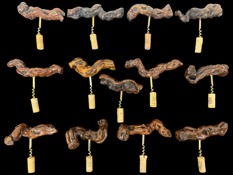 Collection Of Vintage French Laurent Siret Grapevine Root Burl Wood Corkscrew Wine Bottle Opener From Rochefort-sur-Loire