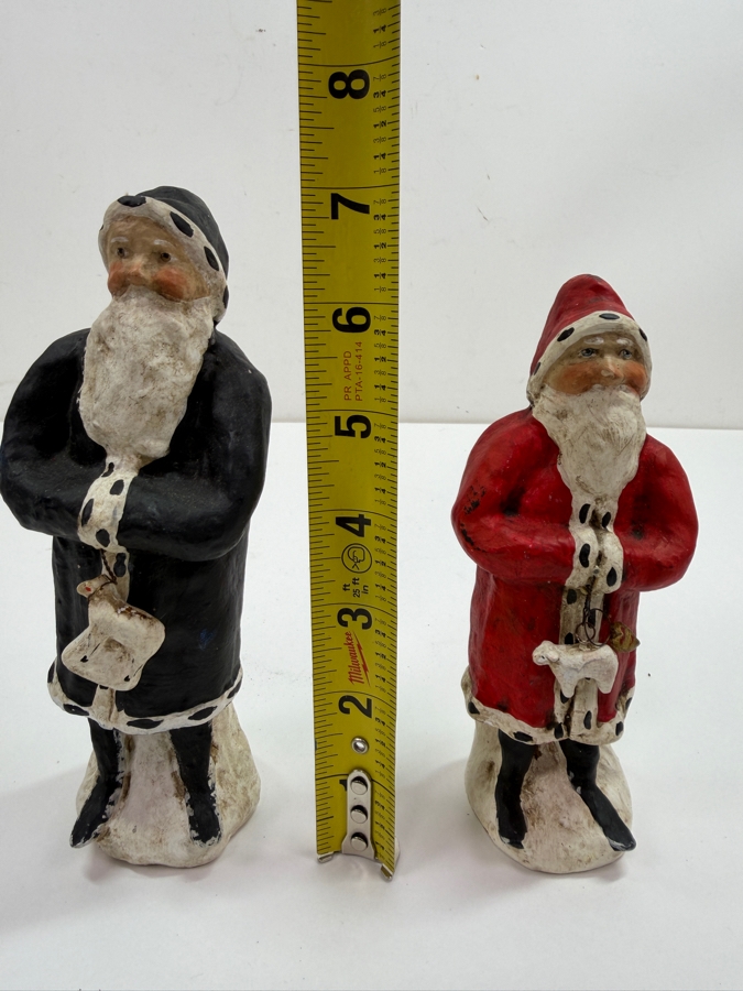 Pair of Vintage 1996 Signed Debbee Thibault Limited Edition Hand-Painted Paper Composition Santa Claus Belsnickel Figurines, Numbers 187 and 455 of 2500, Original Retired American Folk Art Collection Pieces 6.5 - 7'H [Photo 9]