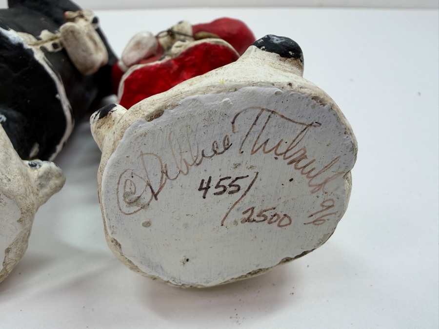 Pair of Vintage 1996 Signed Debbee Thibault Limited Edition Hand-Painted Paper Composition Santa Claus Belsnickel Figurines, Numbers 187 and 455 of 2500, Original Retired American Folk Art Collection Pieces 6.5 - 7'H [Photo 8]