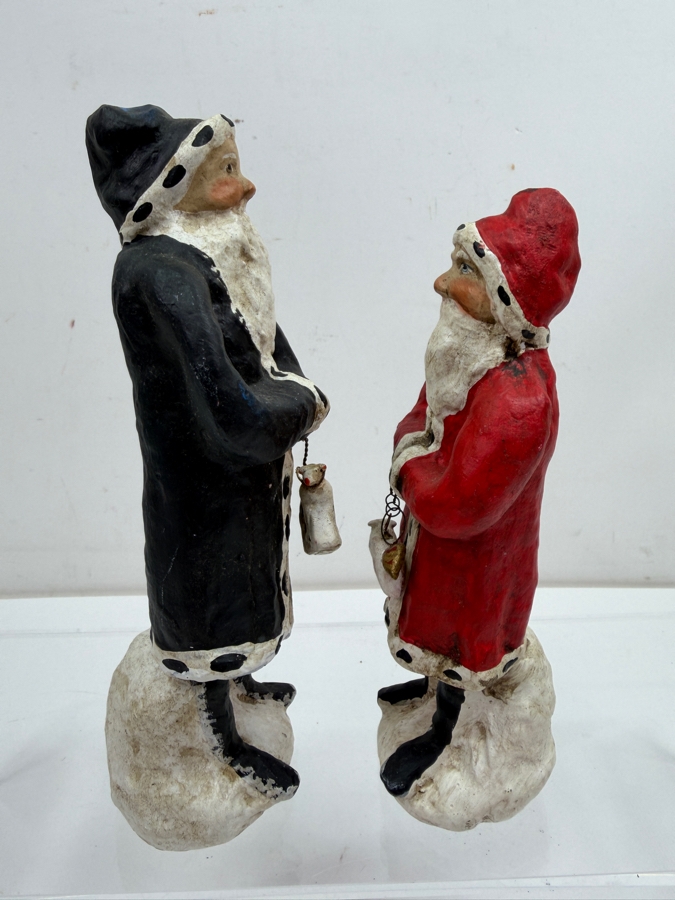 Pair of Vintage 1996 Signed Debbee Thibault Limited Edition Hand-Painted Paper Composition Santa Claus Belsnickel Figurines, Numbers 187 and 455 of 2500, Original Retired American Folk Art Collection Pieces 6.5 - 7'H [Photo 4]