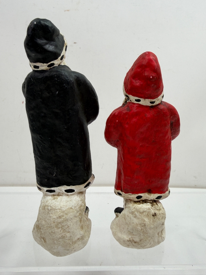 Pair of Vintage 1996 Signed Debbee Thibault Limited Edition Hand-Painted Paper Composition Santa Claus Belsnickel Figurines, Numbers 187 and 455 of 2500, Original Retired American Folk Art Collection Pieces 6.5 - 7'H [Photo 5]