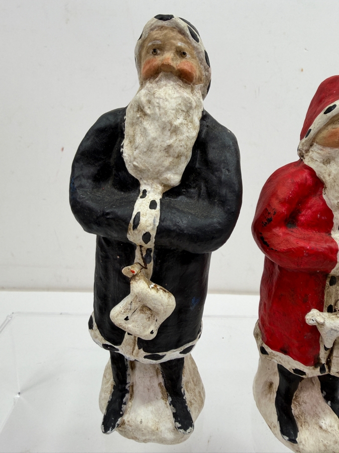Pair of Vintage 1996 Signed Debbee Thibault Limited Edition Hand-Painted Paper Composition Santa Claus Belsnickel Figurines, Numbers 187 and 455 of 2500, Original Retired American Folk Art Collection Pieces 6.5 - 7'H [Photo 3]
