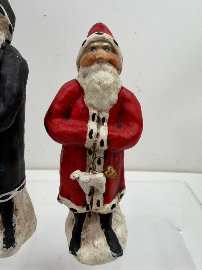Pair of Vintage 1996 Signed Debbee Thibault Limited Edition Hand-Painted Paper Composition Santa Claus Belsnickel Figurines, Numbers 187 and 455 of 2500, Original Retired American Folk Art Collection Pieces 6.5 - 7'H [Photo 2]