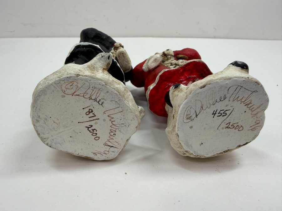 Pair of Vintage 1996 Signed Debbee Thibault Limited Edition Hand-Painted Paper Composition Santa Claus Belsnickel Figurines, Numbers 187 and 455 of 2500, Original Retired American Folk Art Collection Pieces 6.5 - 7'H [Photo 6]