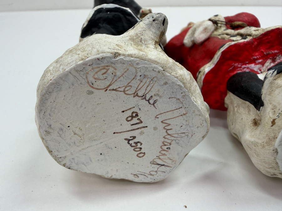 Pair of Vintage 1996 Signed Debbee Thibault Limited Edition Hand-Painted Paper Composition Santa Claus Belsnickel Figurines, Numbers 187 and 455 of 2500, Original Retired American Folk Art Collection Pieces 6.5 - 7'H [Photo 7]