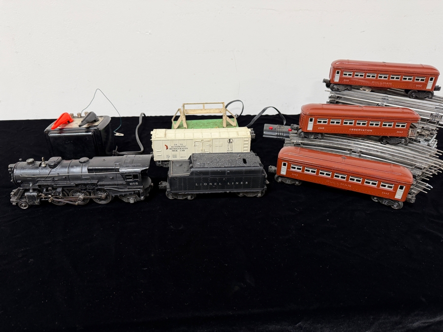 Vintage 1940s Lionel Postwar O-Gauge Train Set Featuring A Lionel 675 Steam Locomotive, Whistle Tender, Passenger Cars, Automatic Refrigerated Milk Car, Tracks, Lionel Type 1033 Multi-Control Transformer And More [Photo 3]