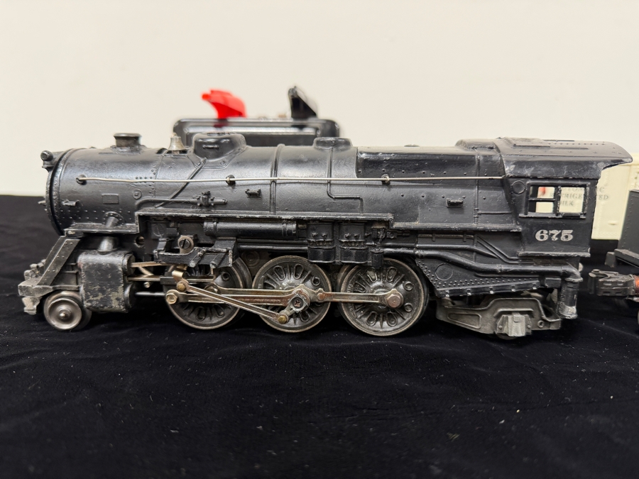 Vintage 1940s Lionel Postwar O-Gauge Train Set Featuring A Lionel 675 Steam Locomotive, Whistle Tender, Passenger Cars, Automatic Refrigerated Milk Car, Tracks, Lionel Type 1033 Multi-Control Transformer And More [Photo 4]