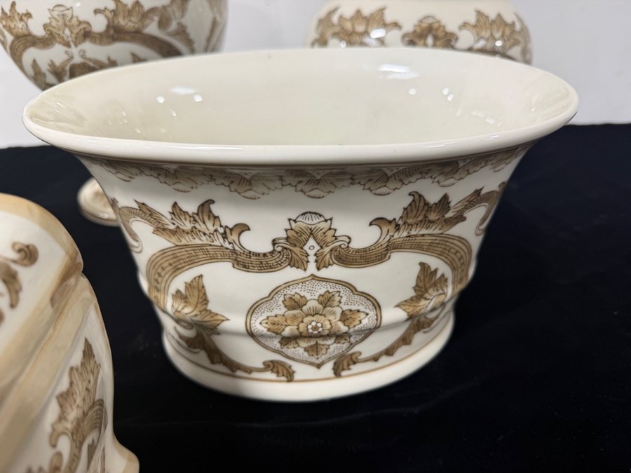 Set Of Contemporary Chinese White And Brown Floral Porcelain Decorative Lidded Boxes And Urns 6'H - 14'H [Photo 4]