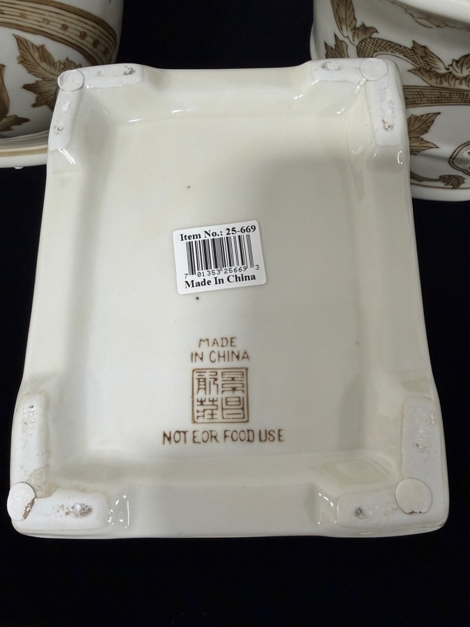 Set Of Contemporary Chinese White And Brown Floral Porcelain Decorative Lidded Boxes And Urns 6'H - 14'H [Photo 6]