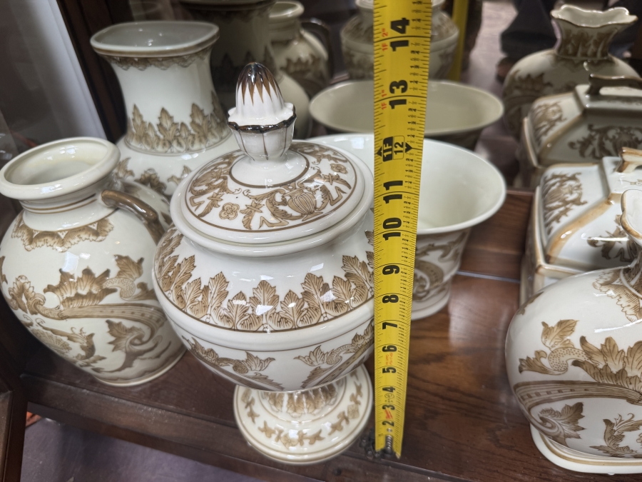Set Of Contemporary Chinese White And Brown Floral Porcelain Decorative Lidded Boxes And Urns 6'H - 14'H [Photo 7]