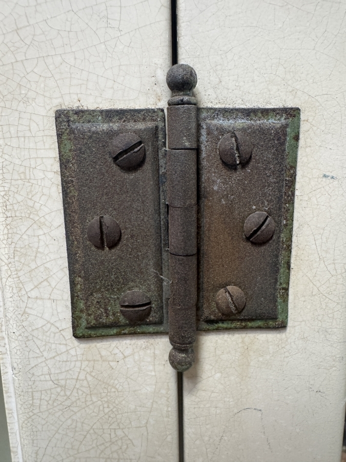 Just Added - Antique Early 20th Century White Painted Steel Medical Or Dental Vitrine Cabinet Featuring A Single Locking Glass Door, Three Interior Thick Beveled Glass Shelves, Lower Open Shelf, And Curved Cabriole Legs 22'W X 15'D X 59'H [Photo 5]