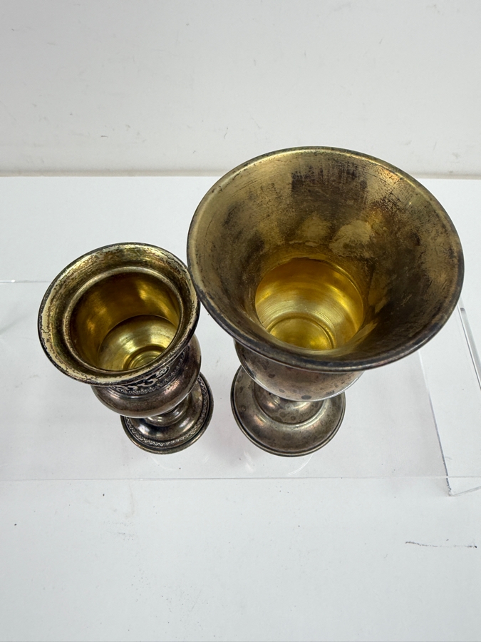 Pair Of Vintage Sterling Silver Jewish Kiddush Cups 4.25'H & 5'H 113.8g [$248 Silver Melt Value] [Photo 6]