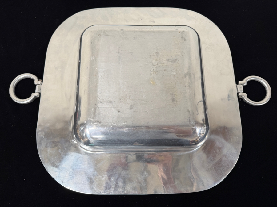 Large Metal Pewter Square Dish With Handles 20.5'W X 19.5'D X 4'H (RSF) [Photo 4]