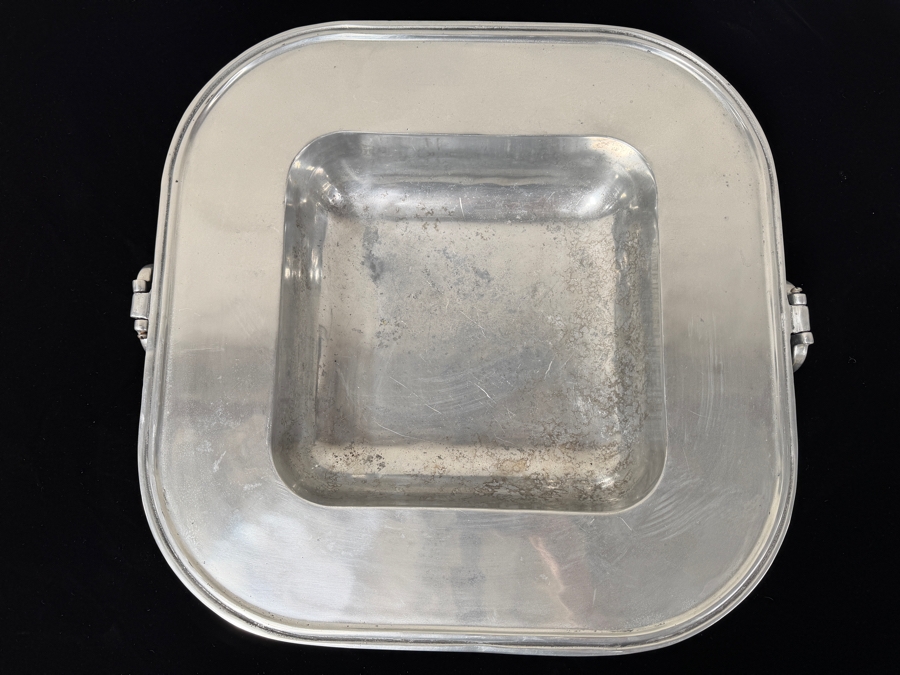 Large Metal Pewter Square Dish With Handles 20.5'W X 19.5'D X 4'H (RSF) [Photo 2]