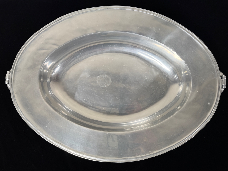 Extra Large Metal Pewter Oval Dish With Handles 27.5'W X 19.5'D X 4'H Retails $250 (RSF) [Photo 3]