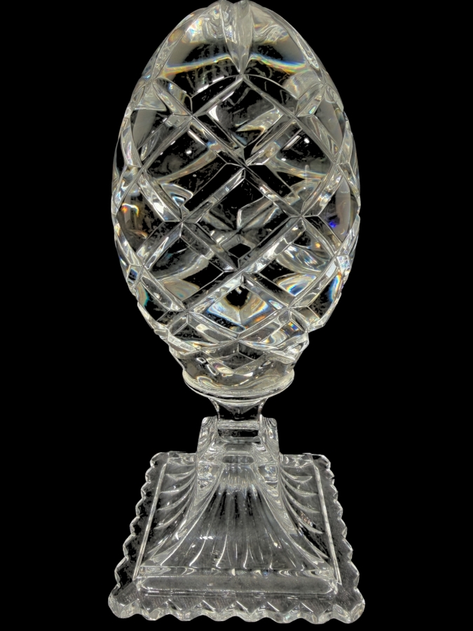 Vintage Crystal Egg Paperweight On A Pedestal Base 7.5'H (CBAD)