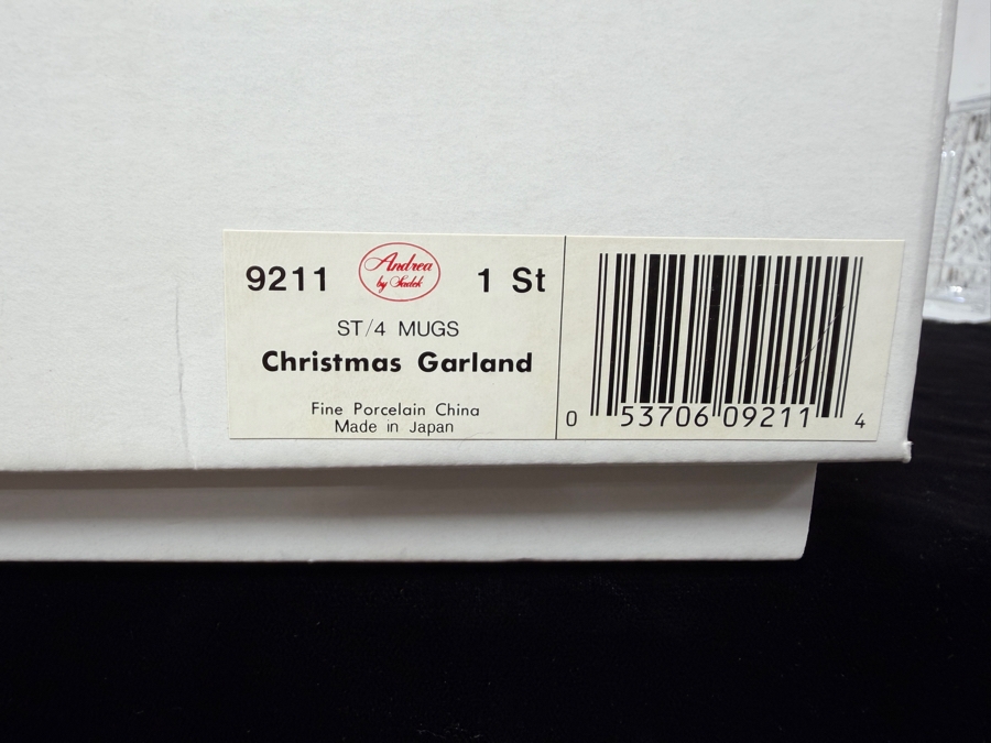 Andrea By Sadek 1994 'Christmas Garland' Porcelain Tableware Collection Featuring A 10.5-Inch Cake Plate With Matching Server And A Set Of Four 10-Ounce Gold-Trimmed Mugs [Photo 6]