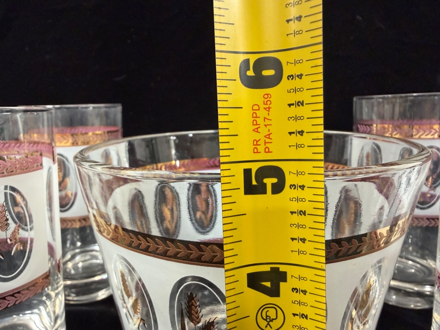 Vintage Brockway Glass Co. Golden Wheat Frosted Gold Trim Cocktail Tumblers and Matching Ice Bucket Set 5' - 5.5'H [Photo 6]