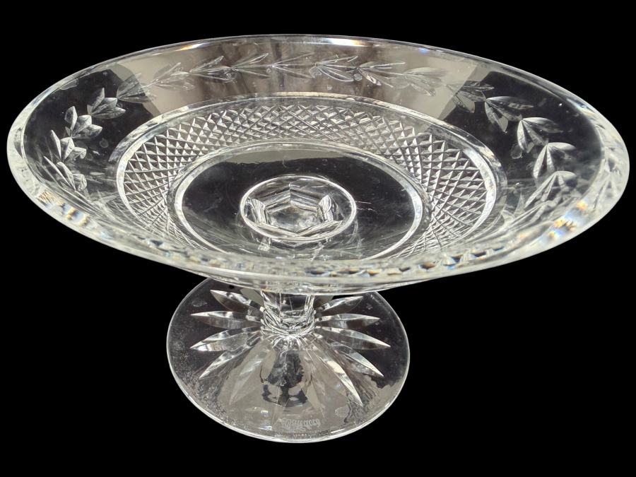 Waterford Crystal Glandore Pattern Pedestal Compote Bowl With Diamond Point Cuts 4'H
