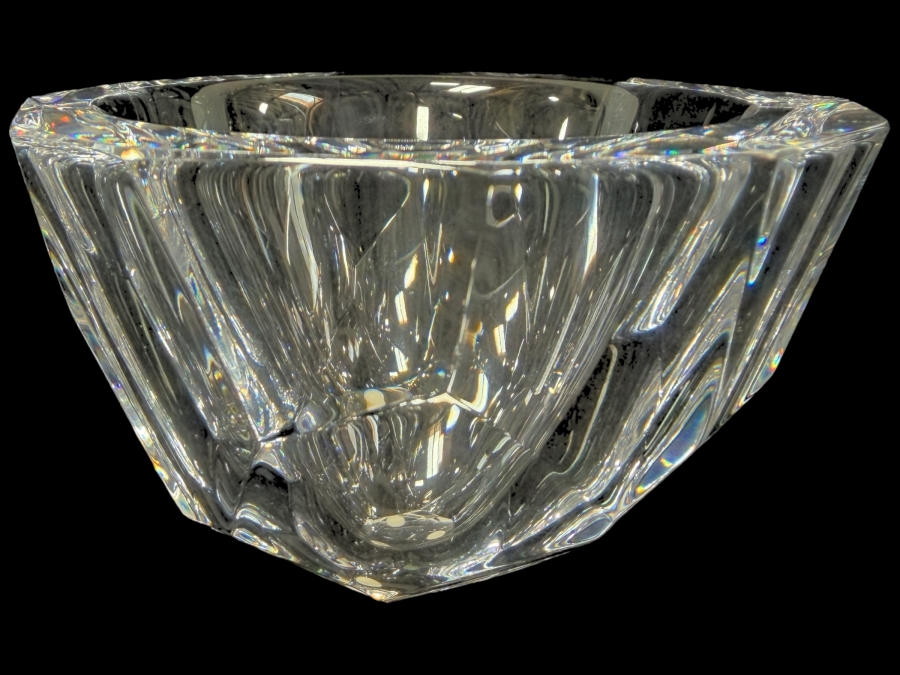 Vintage Signed Orrefors Zenith Faceted Crystal Bowl Designed By Anne Nilsson 5'W X 3.25'H