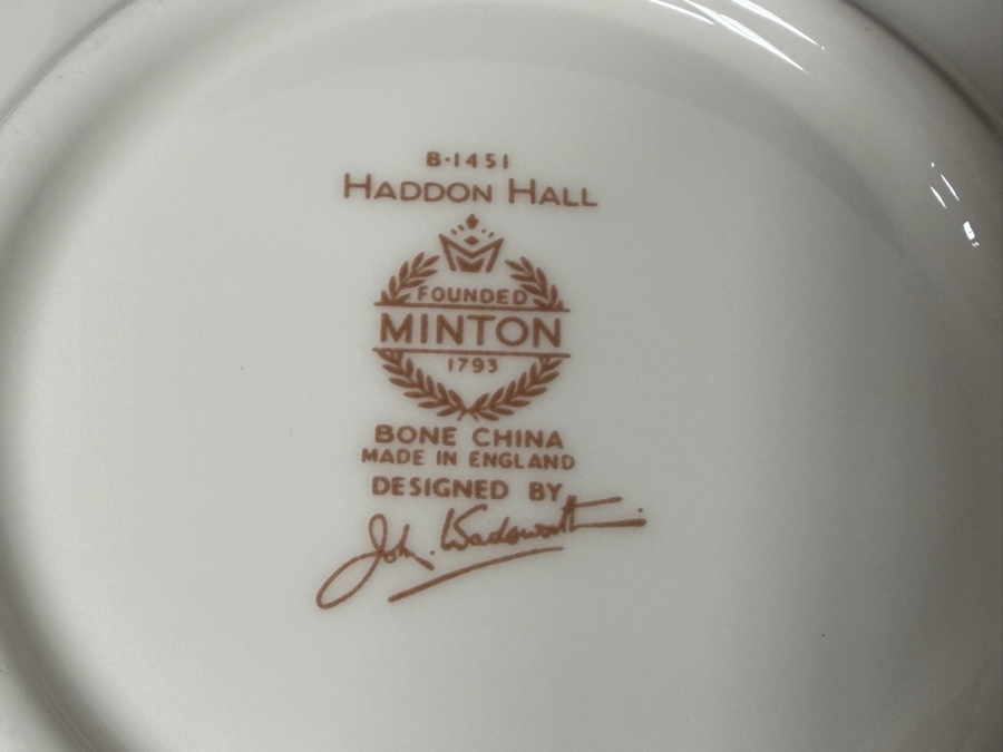 Minton Haddon Hall Fine Bone China Tea Cups and Saucers With Floral Chintz Pattern and Green Trim [Photo 5]