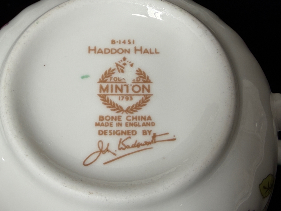 Minton Haddon Hall Fine Bone China Tea Cups and Saucers With Floral Chintz Pattern and Green Trim [Photo 4]