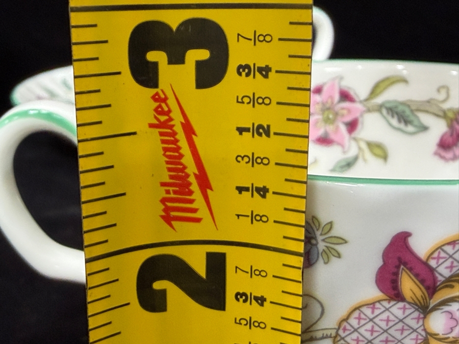 Minton Haddon Hall Fine Bone China Tea Cups and Saucers With Floral Chintz Pattern and Green Trim [Photo 7]