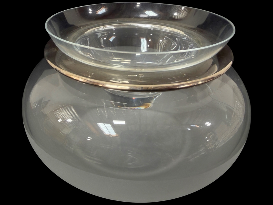 Vintage Saint Hilaire French First Quality Silver-Plated And Glass Caviar Bowl Serving Dish Set 6'W X 4'H