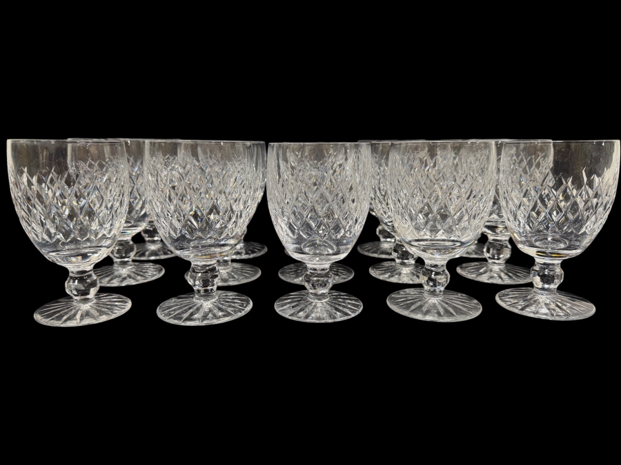 (15) Waterford Crystal Boyne Cut Foot Water Goblets With Authentic Star Cut Base 5.25'H