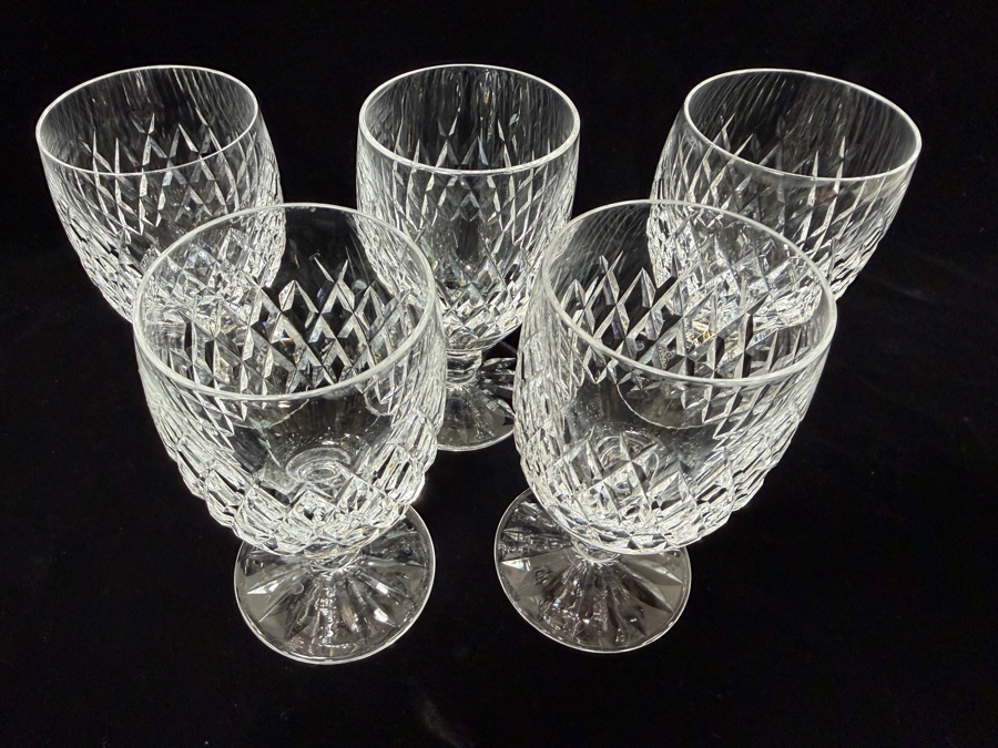 (5) Waterford Crystal Boyne Cut Foot Water Goblets With Authentic Star Cut Base 5.25'H Skinnier Diameter Than Previous Listing [Photo 6]