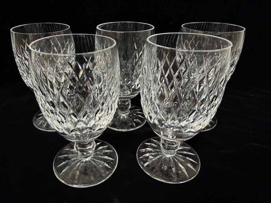 (5) Waterford Crystal Boyne Cut Foot Water Goblets With Authentic Star Cut Base 5.25'H Skinnier Diameter Than Previous Listing [Photo 5]