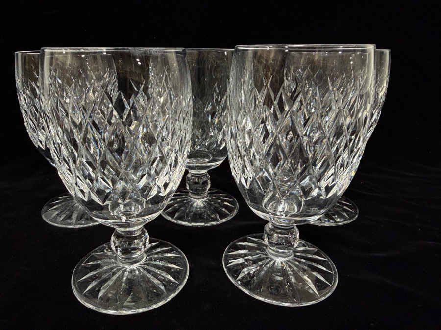 (5) Waterford Crystal Boyne Cut Foot Water Goblets With Authentic Star Cut Base 5.25'H Skinnier Diameter Than Previous Listing [Photo 4]